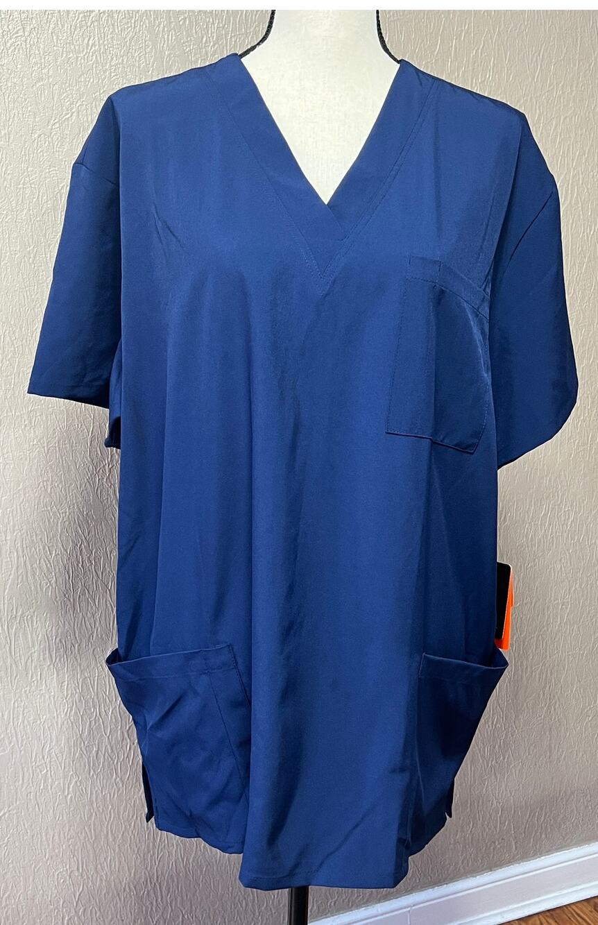 Beverly Hills Uniforms Work Medical Scrub Top Blue Stretch Men Women 2XL New